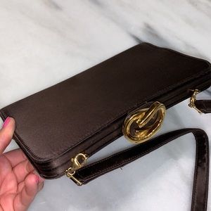 GUCCI VINTAGE BROWN SATIN EVENING BAG